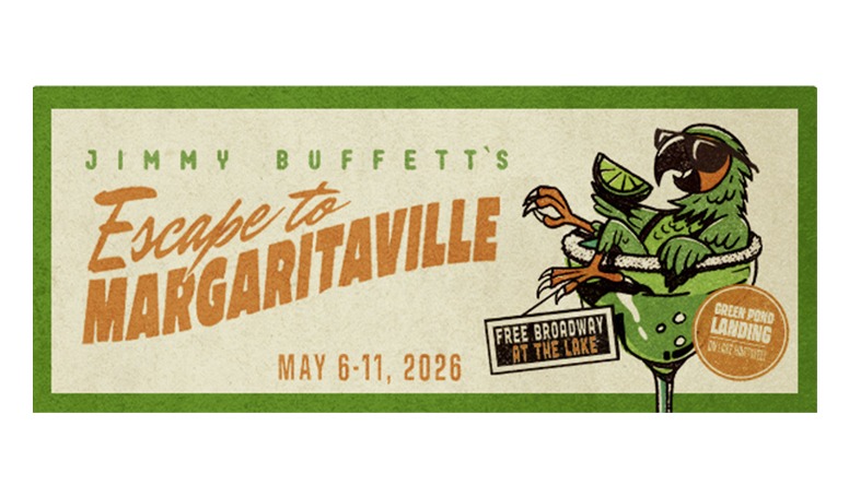 A promotional banner for a themed event tied to Jimmy Buffett and his Margaritaville brand. ### Key details from the image: * **Event name:** *Escape to Margaritaville* * **Dates:** **May 6–11, 2026** * **Location:** Green Pond Landing * **Featured attraction:** “Free Broadway at the Lake” (suggesting a live stage production of *Escape to Margaritaville*, the musical based on Buffett’s songs) ### Visual elements: * A relaxed, tropical aesthetic consistent with Margaritaville branding * A cartoon parrot lounging in a margarita glass, wearing sunglasses and holding a lime wedge—evoking a laid-back, beach-party vibe * Green and tan color palette, reinforcing a coastal/outdoor theme ### Interpretation: This appears to be advertising a multi-day festival or event combining: * A live musical (likely the Escape to Margaritaville musical) * Outdoor recreation at a lakeside venue * A broader Margaritaville-style experience (music, leisure, tropical theme) If you want, I can break down what typically happens at these Margaritaville events or whether this specific one is worth attending.